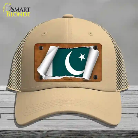 Pakistan Flag Scroll Novelty License Plate Hat Mesh / Khaki