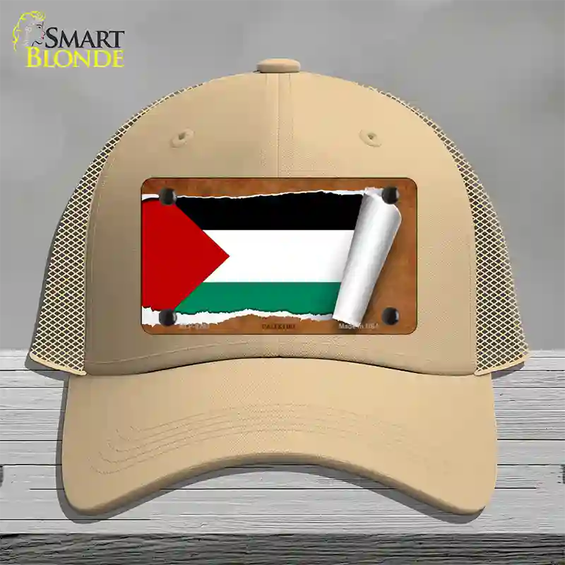 Palestine Flag Scroll Novelty License Plate Hat Mesh / Khaki