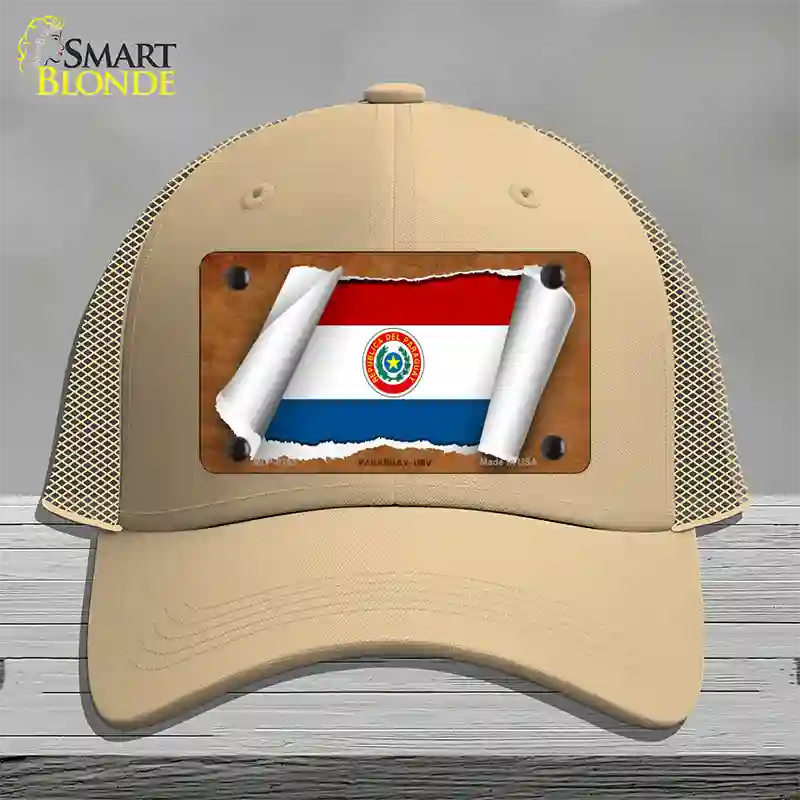 Paraguay-OBV Flag Scroll Novelty License Plate Hat Mesh / Khaki