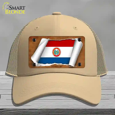 Paraguay-OBV Flag Scroll Novelty License Plate Hat Mesh / Khaki