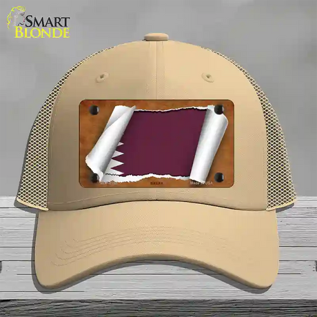 Qatar Flag Scroll Novelty License Plate Hat Mesh / Khaki