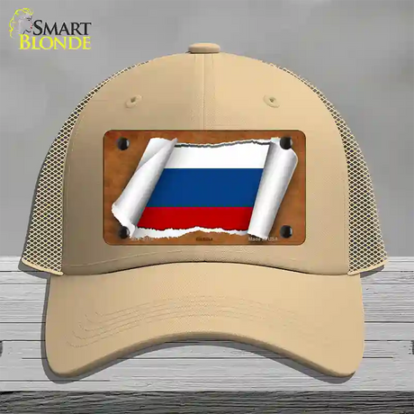 Russia Flag Scroll Novelty License Plate Hat Mesh / Khaki