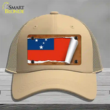 Samoa Flag Scroll Novelty License Plate Hat Mesh / Khaki