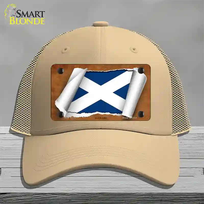 Scotland Flag Scroll Novelty License Plate Hat Mesh / Khaki