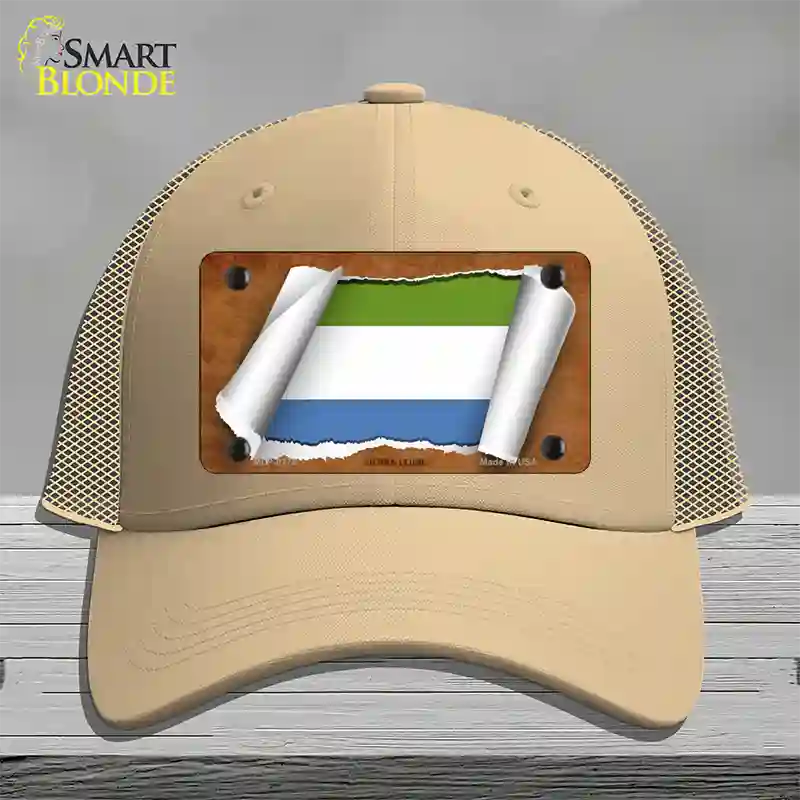 Sierra Leone Flag Scroll Novelty License Plate Hat Mesh / Khaki