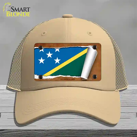 Solomon Islands Flag Scroll Novelty License Plate Hat Mesh / Khaki