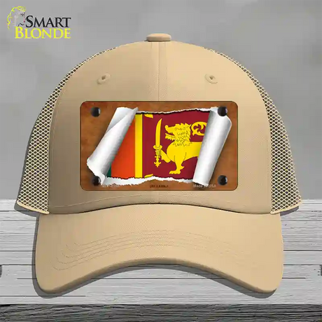 Sri Lanka Flag Scroll Novelty License Plate Hat Mesh / Khaki