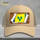 St Vincent Flag Scroll Novelty License Plate Hat Mesh / Khaki