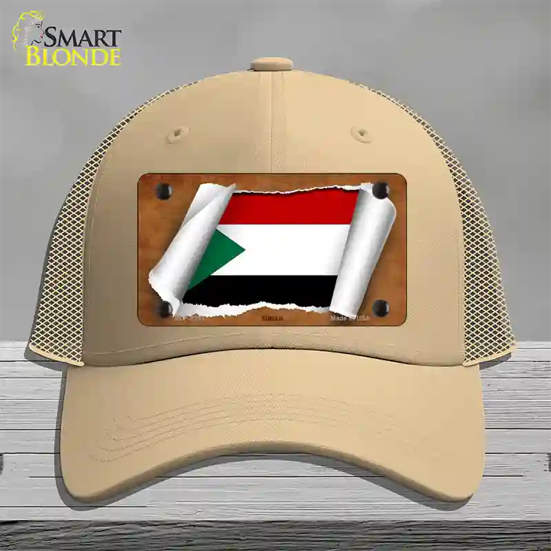 Sudan Flag Scroll Novelty License Plate Hat Mesh / Khaki