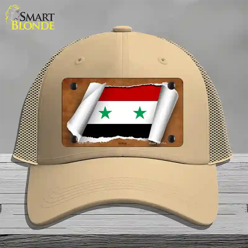 Syria Flag Scroll Novelty License Plate Hat Mesh / Khaki