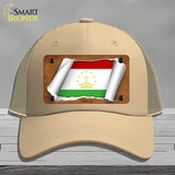 Tajikistan Flag Scroll Novelty License Plate Hat Mesh / Khaki