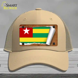 Togo Flag Scroll Novelty License Plate Hat Mesh / Khaki