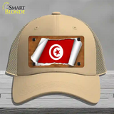 Tunisia Flag Scroll Novelty License Plate Hat Mesh / Khaki