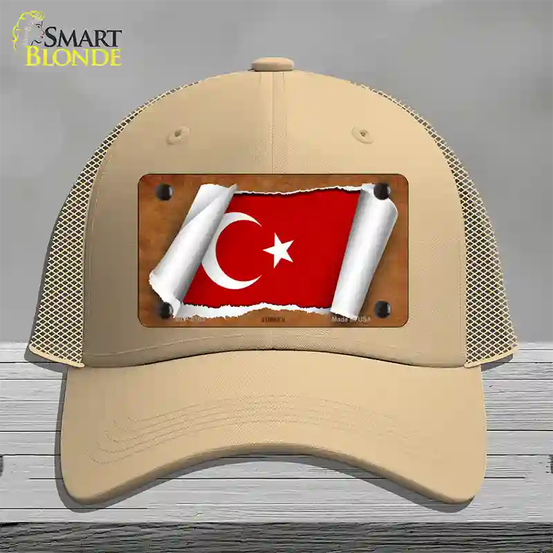 Turkey Flag Scroll Novelty License Plate Hat Mesh / Khaki