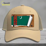 Turkmenistan Flag Scroll Novelty License Plate Hat Mesh / Khaki