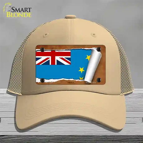 Tuvalu Flag Scroll Novelty License Plate Hat Mesh / Khaki