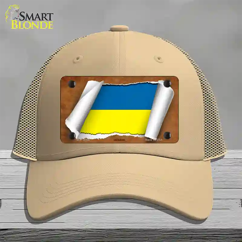 Ukraine Flag Scroll Novelty License Plate Hat Mesh / Khaki