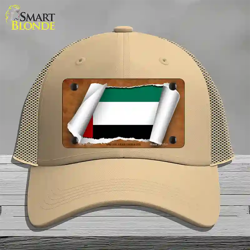 United Arab Emirates Flag Scroll Novelty License Plate Hat Mesh / Khaki