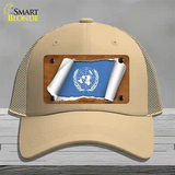 United Nations Flag Scroll Novelty License Plate Hat Mesh / Khaki