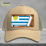 Uruguay Flag Scroll Novelty License Plate Hat Mesh / Khaki