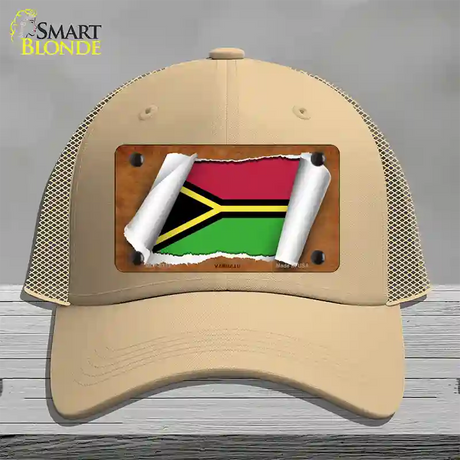 Vanuatu Flag Scroll Novelty License Plate Hat Mesh / Khaki