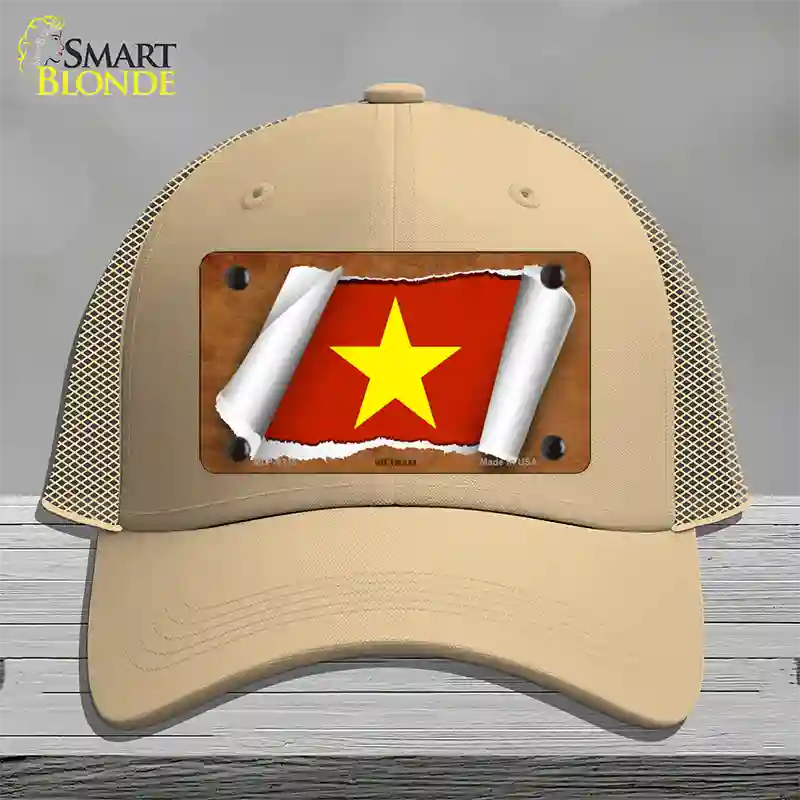 Vietnam Flag Scroll Novelty License Plate Hat Mesh / Khaki