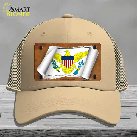 Virgin Islands US Flag Scroll Novelty License Plate Hat Mesh / Khaki