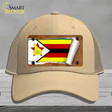 Zimbabwe Flag Scroll Novelty License Plate Hat Mesh / Khaki