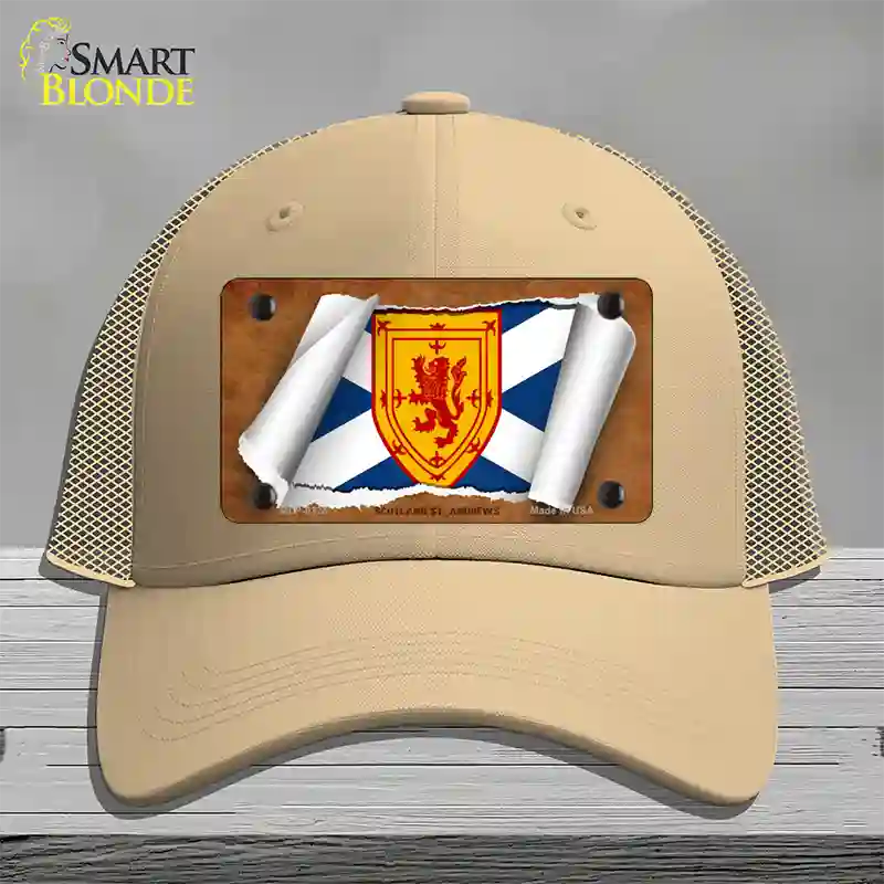 Scotland St. Andrews Flag Scroll Novelty License Plate Hat Mesh / Khaki