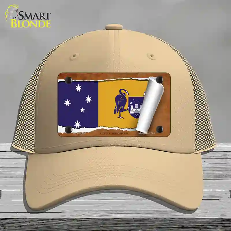 Australian Capital Flag Scroll Novelty License Plate Hat Mesh / Khaki