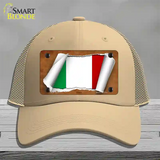 Italy Flag Scroll Novelty License Plate Hat Mesh / Khaki