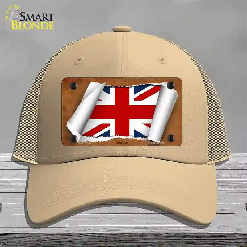 Britain Flag Scroll Novelty License Plate Hat Mesh / Khaki