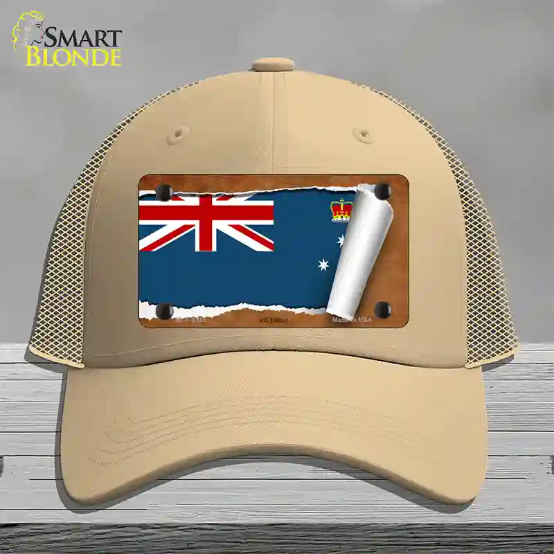 Victoria Flag Scroll Novelty License Plate Hat Mesh / Khaki