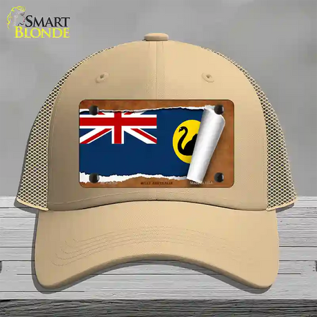 West Australia Flag Scroll Novelty License Plate Hat Mesh / Khaki