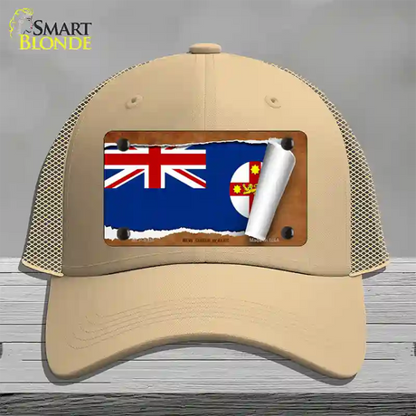 New South Wales Flag Scroll Novelty License Plate Hat Mesh / Khaki