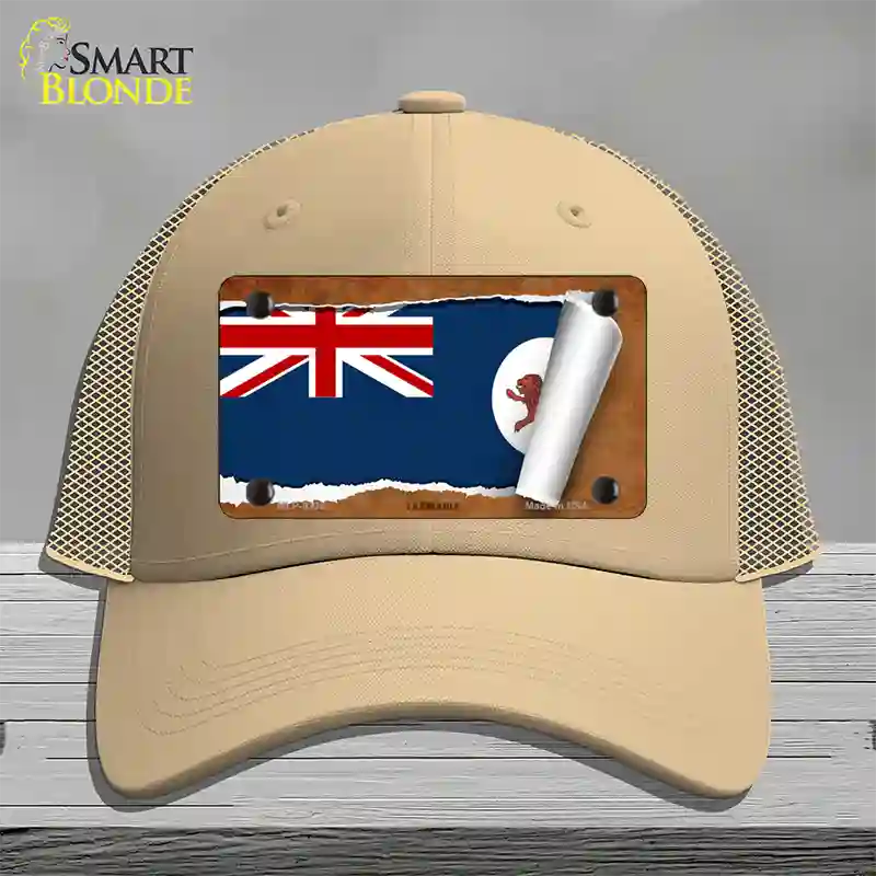 Tasmania Flag Scroll Novelty License Plate Hat Mesh / Khaki