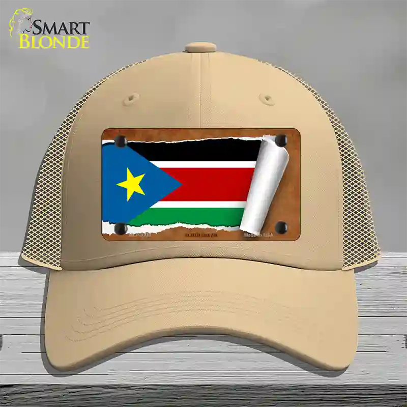 South Sudan Flag Scroll Novelty License Plate Hat Mesh / Khaki