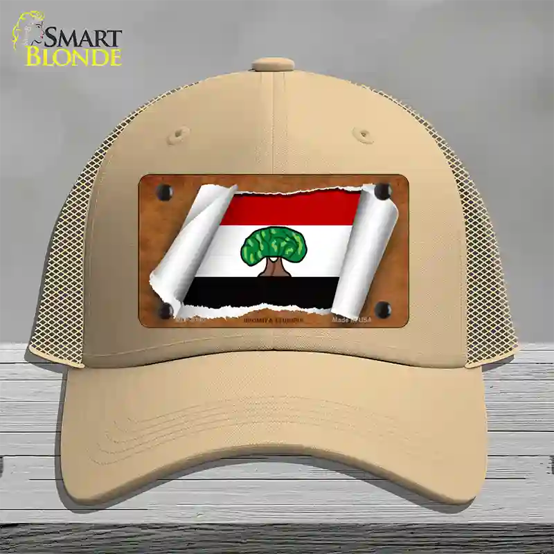 Oromia Ethiopia Flag Scroll Novelty License Plate Hat Mesh / Khaki