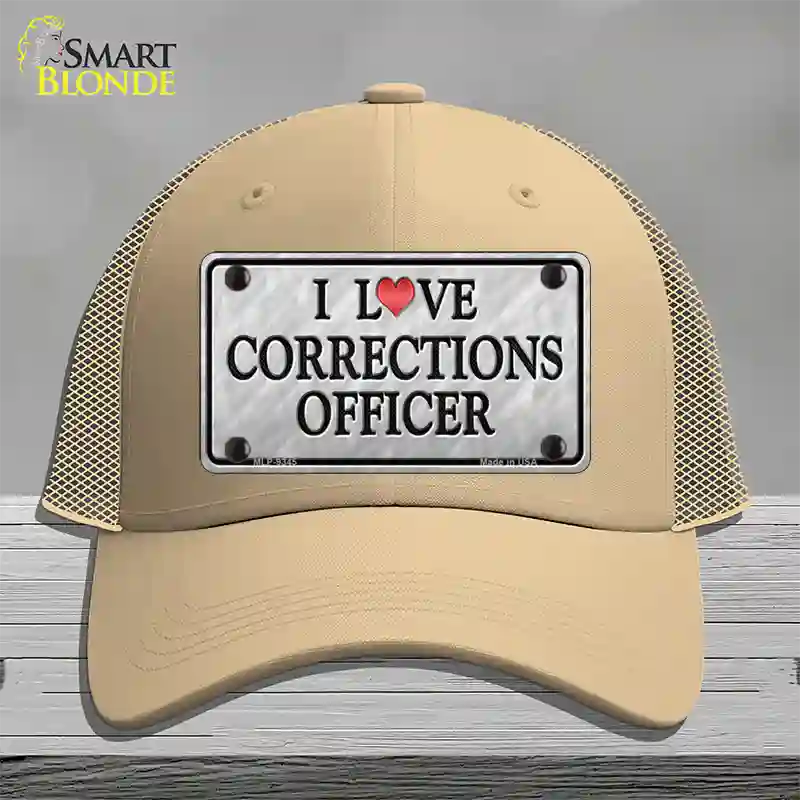 I Love Corrections Officer Novelty License Plate Hat Mesh / Khaki