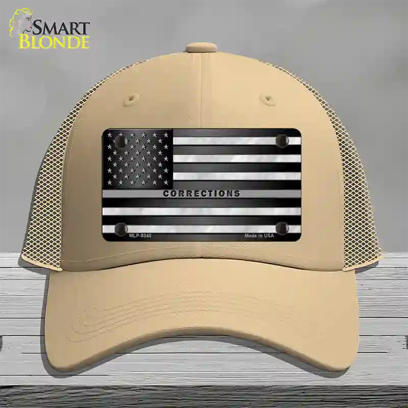 American Flag Corrections Novelty License Plate Hat Mesh / Khaki