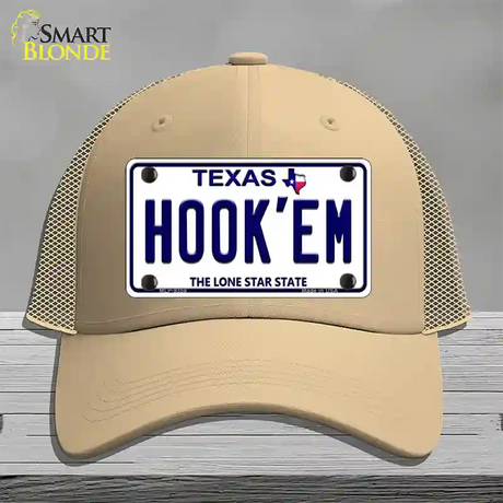 Hookem Texas Novelty License Plate Hat Mesh / Khaki