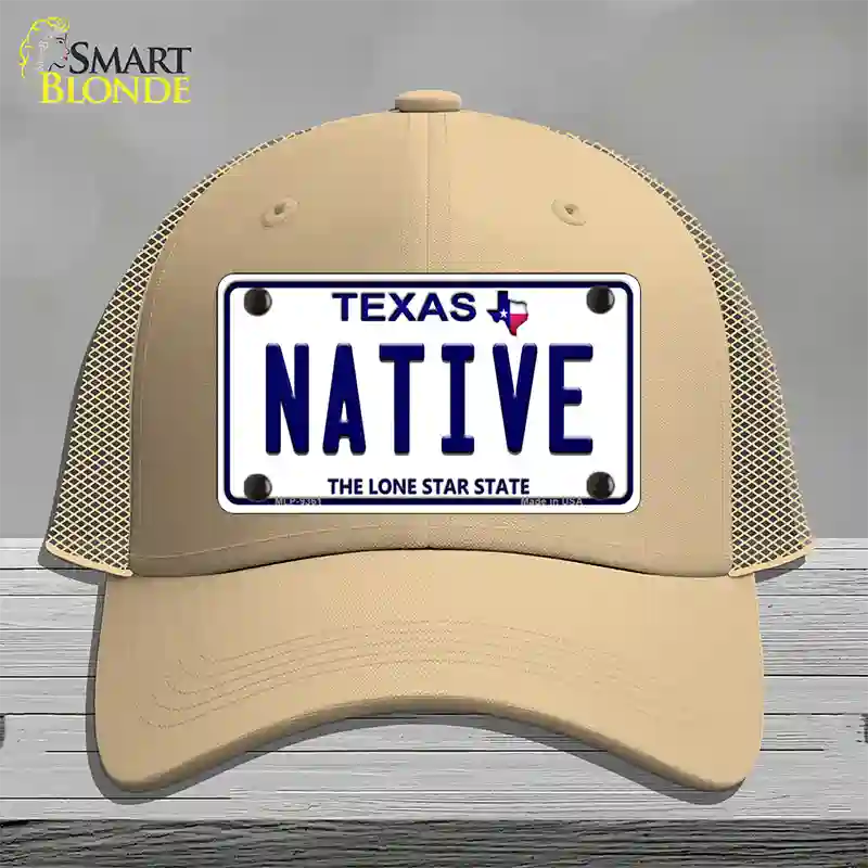 Native Texas White Novelty License Plate Hat Mesh / Khaki