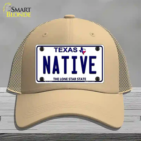 Native Texas White Novelty License Plate Hat Mesh / Khaki