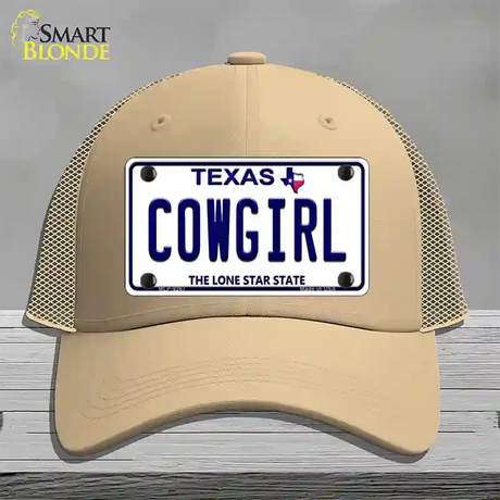 Cowgirl Texas Novelty License Plate Hat Mesh / Khaki