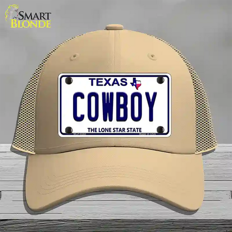 Cowboy Texas White Novelty License Plate Hat Mesh / Khaki