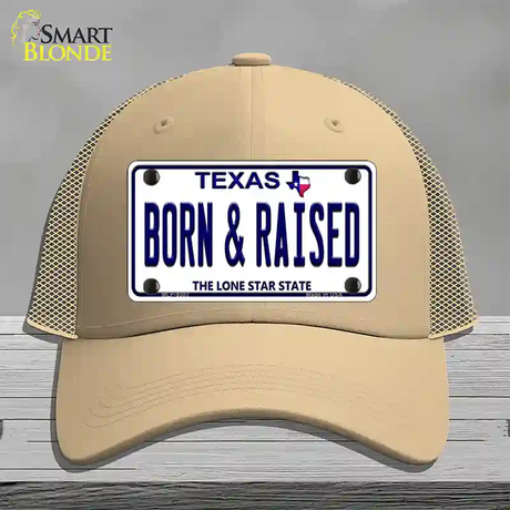 Born and Raised Texas Novelty License Plate Hat Mesh / Khaki