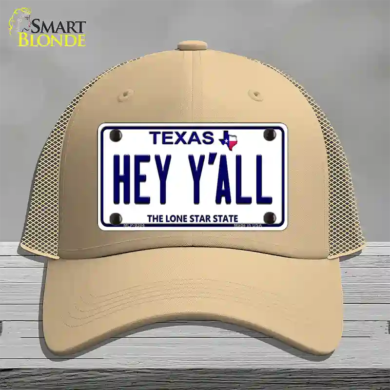 Hey Yall Texas Novelty License Plate Hat Mesh / Khaki