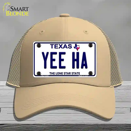 Yee Ha Texas Novelty License Plate Hat Mesh / Khaki