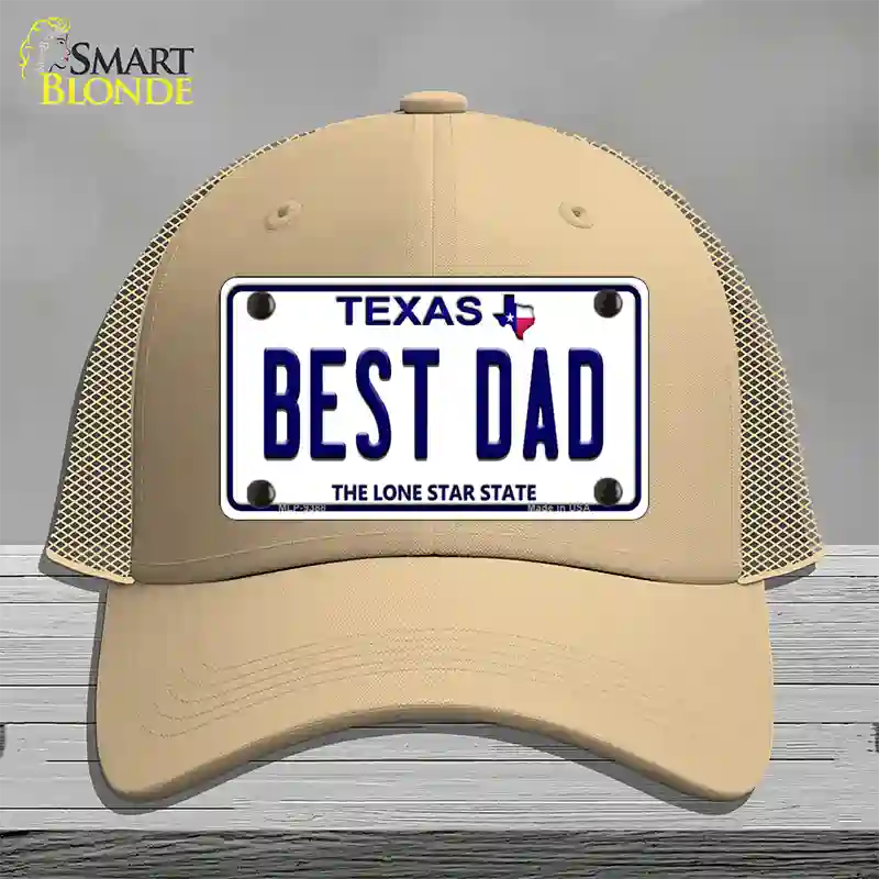 Best Dad Texas Novelty License Plate Hat Mesh / Khaki