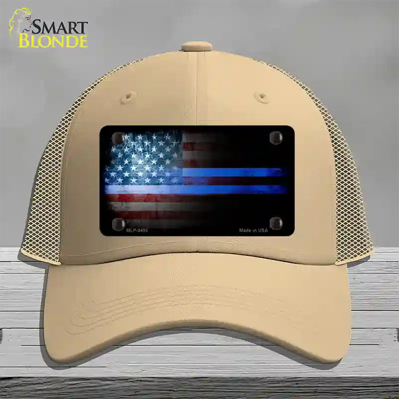 American Flag Police Novelty License Plate Hat Mesh / Khaki